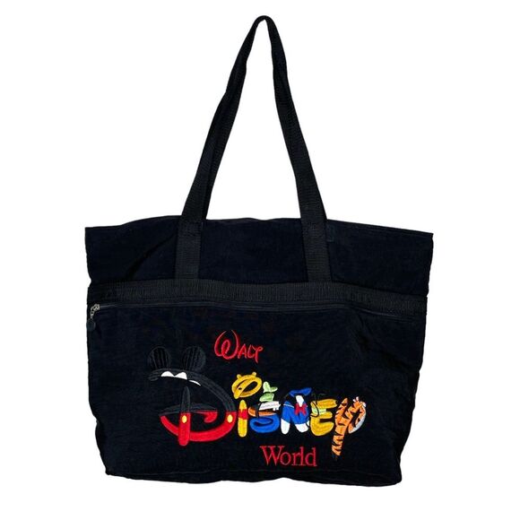 Vintage Walt Disney World Embroidered Black Travel Tote Bag Shoulder large EUC - Picture 3 of 6
